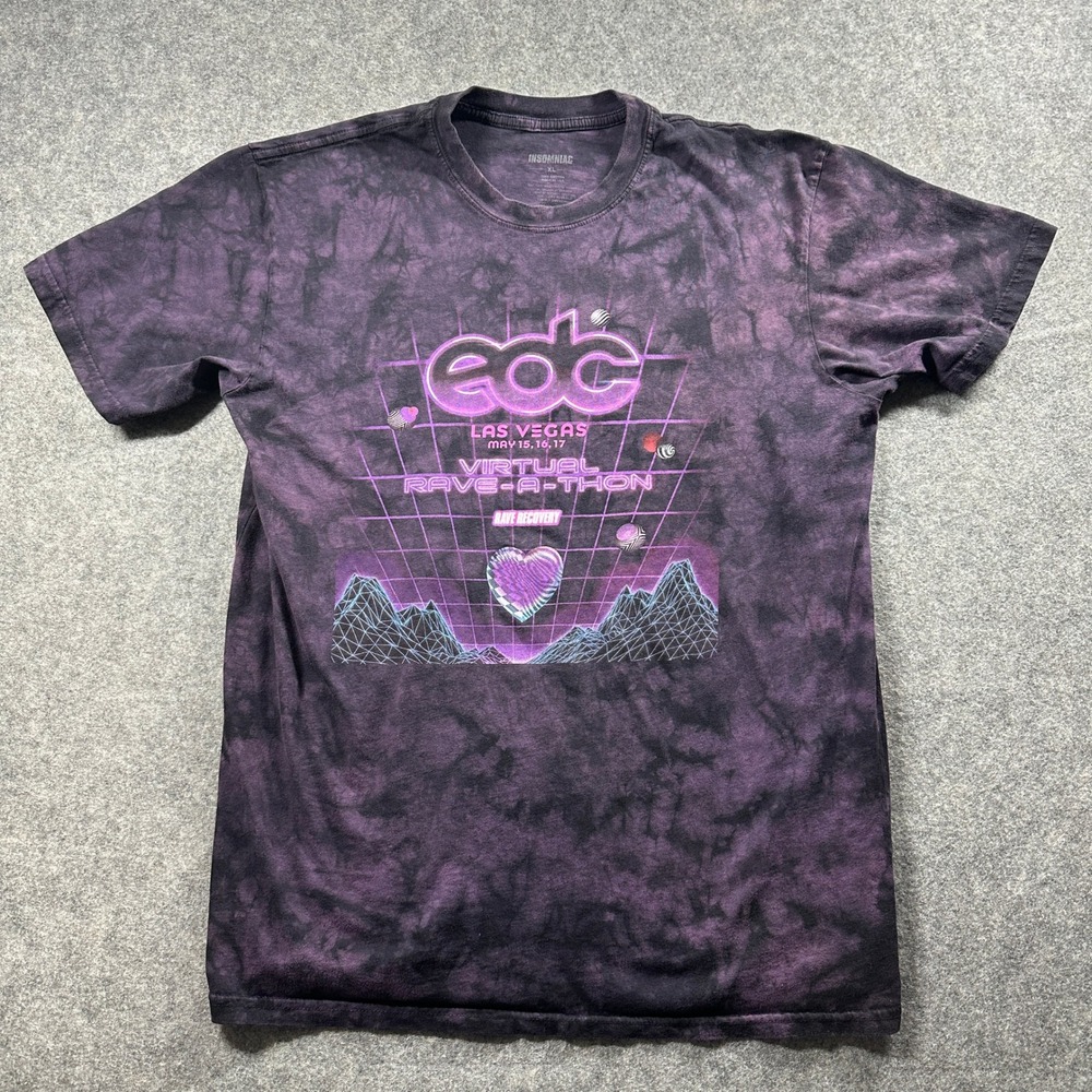 Insomniac EDC Las Vegas Virtual Rave-A-Thon Shirt XL Purple Tie Dye Graphic